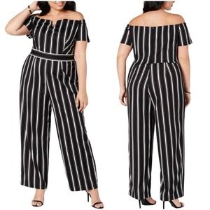 Teeze Me Womens Off Shoulder Wide Leg Jumpsuit Plus‎ Size 24 Black/White